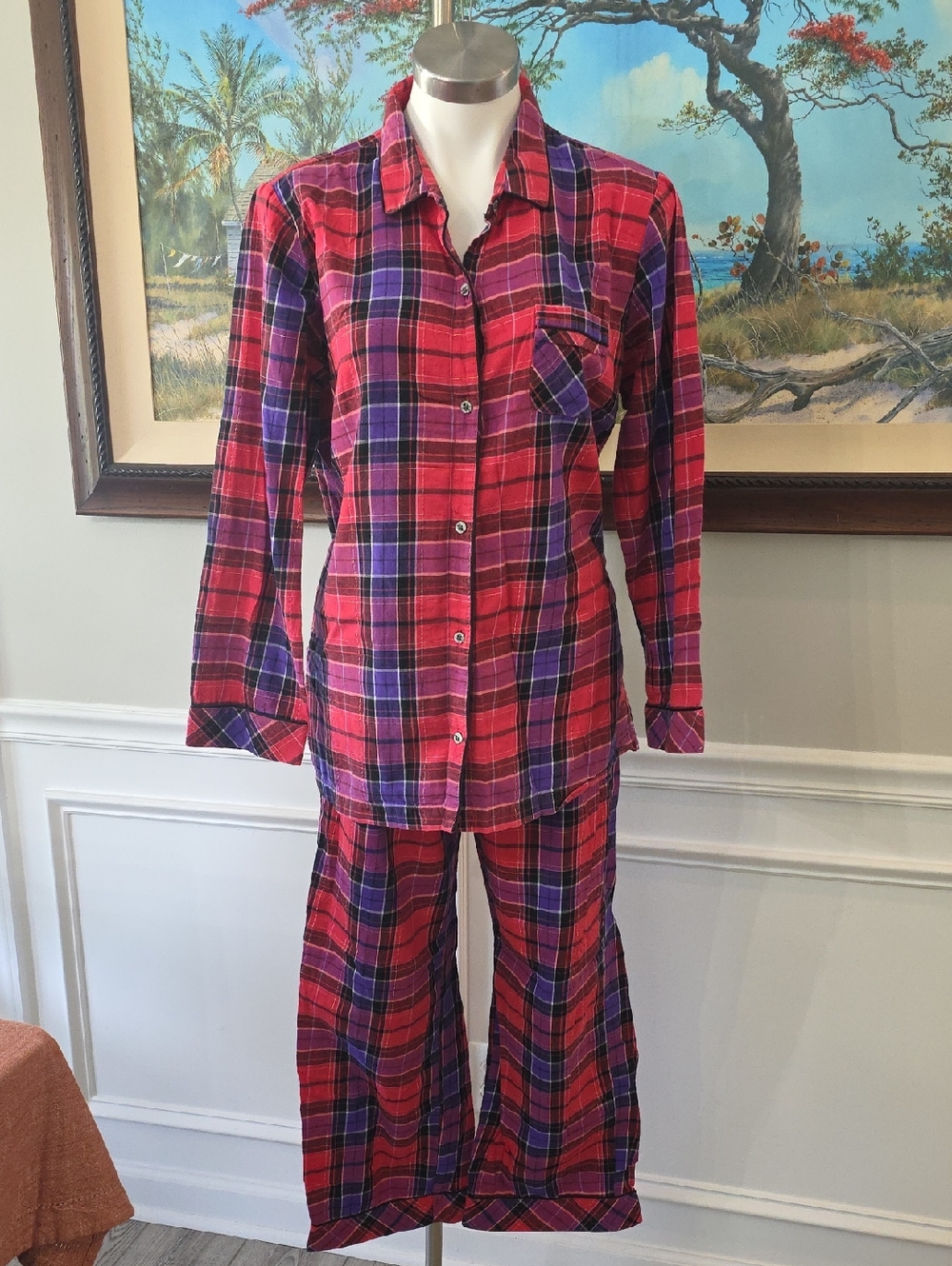 Victoria's Secret Pink and Purple Plaid Pajama Set